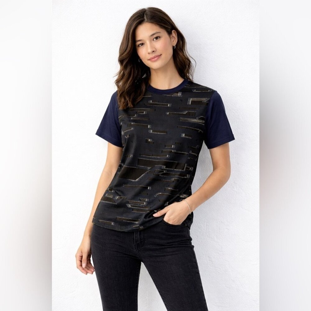 Jil Sander Navy Blue Abstract Panel Tee Size M Made in Italy Designer Top
